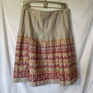 Embroidered Midi Skirt Tan Red Orange Artsy Folk Peasant Cottagecore Ethnic S 10